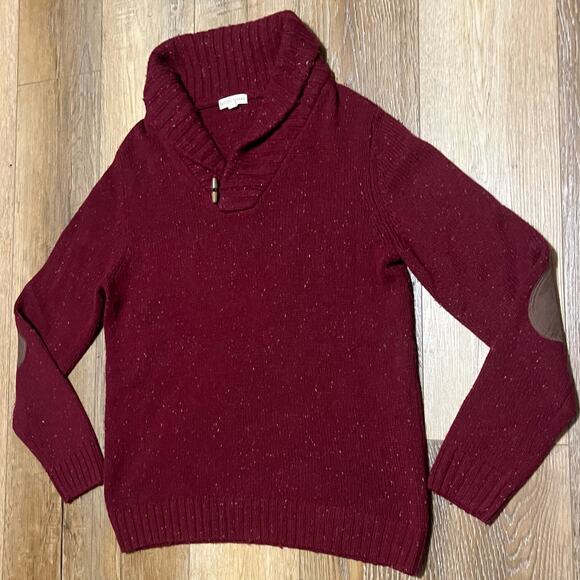 British Khaki Wool Shawl Collar Sweater Mens L Red Fisherman Preppy Academia - Picture 2 of 8
